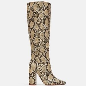 Zara Snakeskin Knee-High Heeled Boots